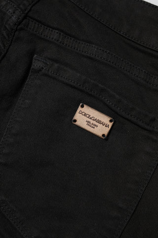 Schwarze figurbetonte Jeans aus Baumwolle mit mittelhohem Bund