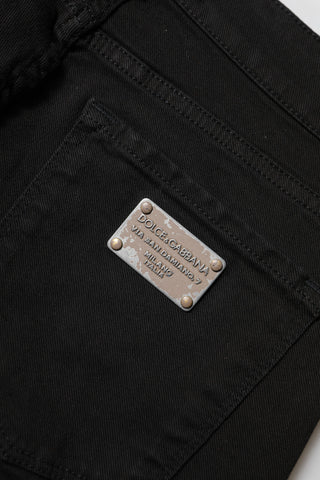 Black Cotton Logo Skinny Mid Waist Denim Jeans