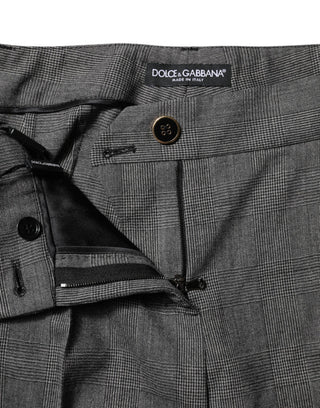 Grau karierte High-Waist Schlaghose