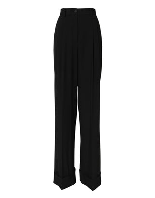 Schwarze High-Waist-Hose aus Wolle