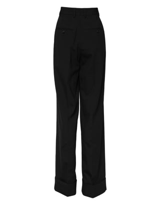 Schwarze High-Waist-Hose aus Wolle
