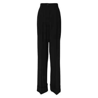 Schwarze High-Waist-Hose aus Wolle