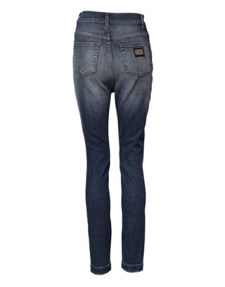 Jeans ajustados de mezclilla azul de algodón de talle alto