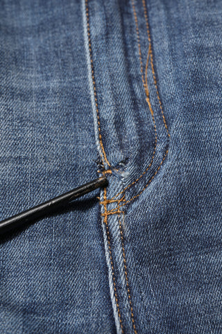 Jeans ajustados de mezclilla azul de algodón de talle alto