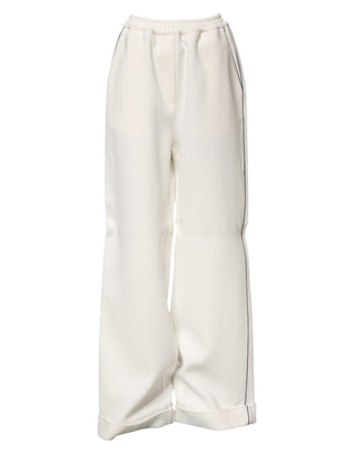 Weiße Viskose-Hose mit weitem Bein zum Hineinschlüpfen