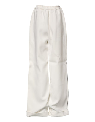 Weiße Viskose-Hose mit weitem Bein zum Hineinschlüpfen