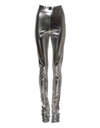 Metallic Silber Polyester Enganliegende Leggings Hose