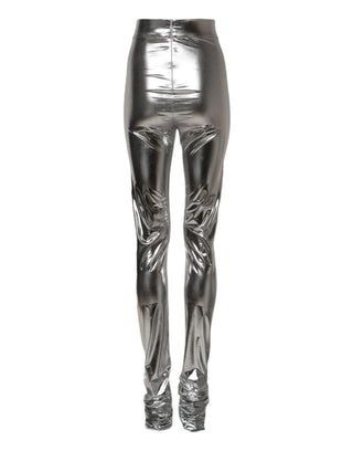 Metallic Silber Polyester Enganliegende Leggings Hose