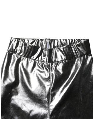 Metallic Silber Polyester Enganliegende Leggings Hose