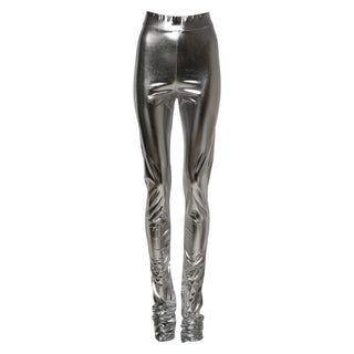 Metallic Silber Polyester Enganliegende Leggings Hose