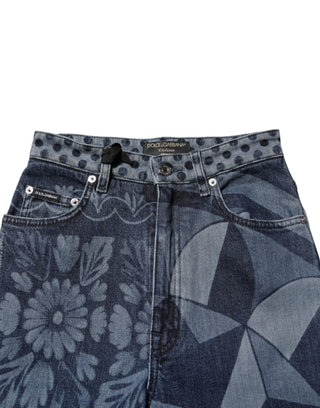 Blue Graphic Print Cotton Skinny Denim Jeans