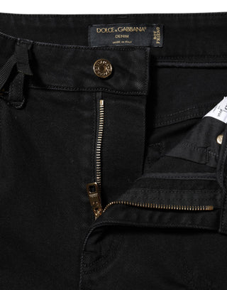 Schwarze Boyfriend-Jeans aus Baumwolle mit ausgestelltem Bein