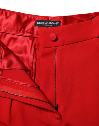 Red Viscose High Waist Tapered Pants