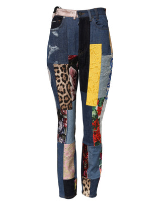 Jeans ajustados de mezclilla multicolor con parches