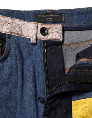 Jeans ajustados de mezclilla multicolor con parches