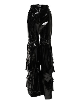 Schwarze High Waist Cargo Bootcut Hose