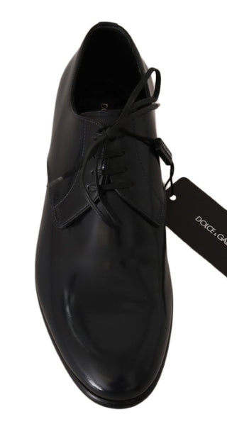 Blaue Leder Hochglanz Derby Schuhe