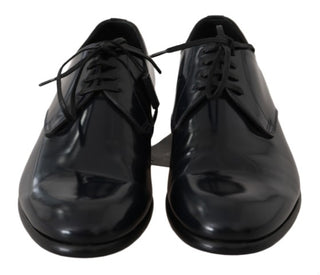 Blaue Leder Hochglanz Derby Schuhe