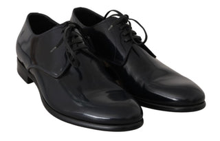 Blaue Leder Hochglanz Derby Schuhe