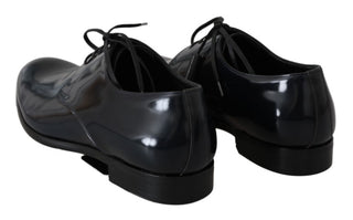 Blaue Leder Hochglanz Derby Schuhe