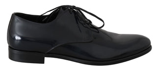 Blaue Leder Hochglanz Derby Schuhe