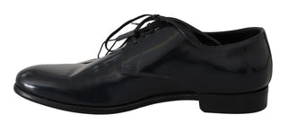 Blaue Leder Hochglanz Derby Schuhe
