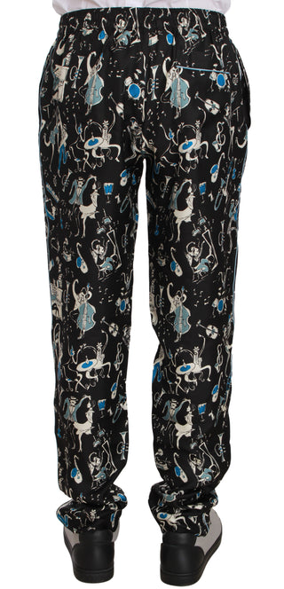 Pantalones de Dormir con Estampado de Instrumentos Musicales Negros