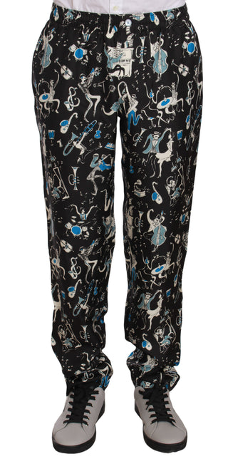 Pantalones de Dormir con Estampado de Instrumentos Musicales Negros