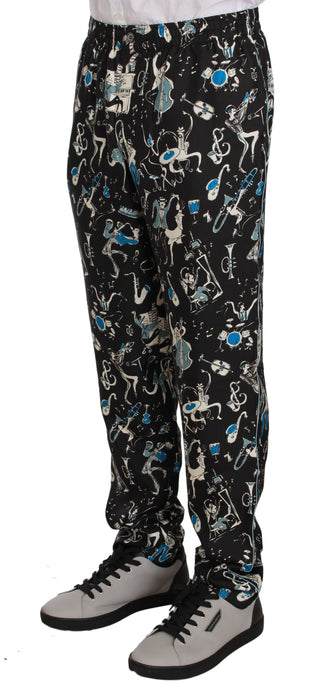 Pantalones de Dormir con Estampado de Instrumentos Musicales Negros