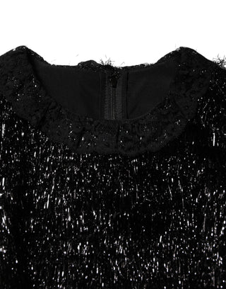 Metallic-schwarzes A-Linien-Midikleid aus Polyester