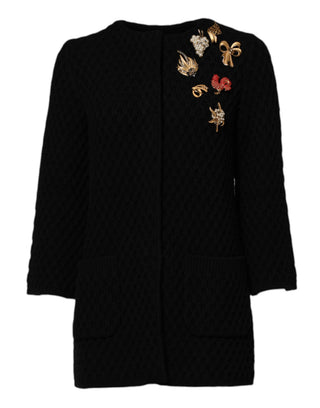 Schwarze gesteppte Kaschmirjacke mit Verzierungen
