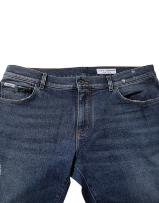 Blaue Jeans aus Baumwolle mit geradem Bein und mittlerer Bundhöhe