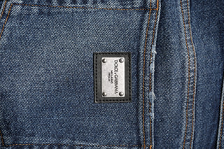 Blaue Jeans aus Baumwolle mit geradem Bein und mittlerer Bundhöhe