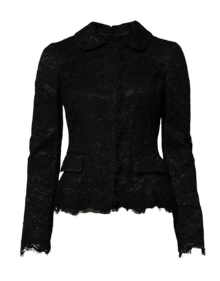 Chaqueta negra de algodón con encaje floral y cuello