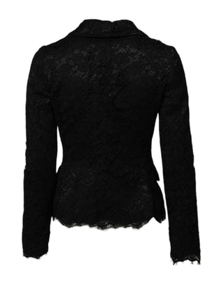 Chaqueta negra de algodón con encaje floral y cuello