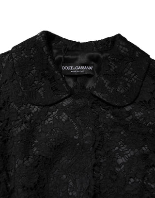 Chaqueta negra de algodón con encaje floral y cuello