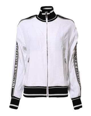 Chaqueta blanca de mujer con cremallera completa de viscosa y logo