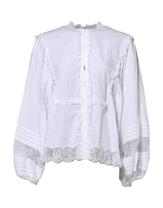 Weiße Bluse mit Rüschen und Spitze