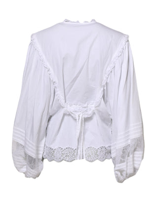Weiße Bluse mit Rüschen und Spitze
