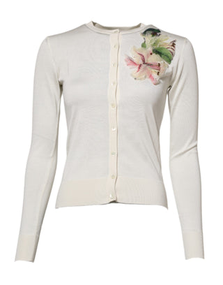 Weißer Cardigan mit Seidenlilien-Verzierung