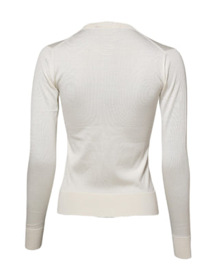 Weißer Cardigan aus Seide mit Lilienmotiv und Knöpfen