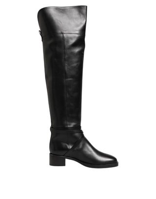Schwarze hohe Stiefel aus Leder mit Schnallen
