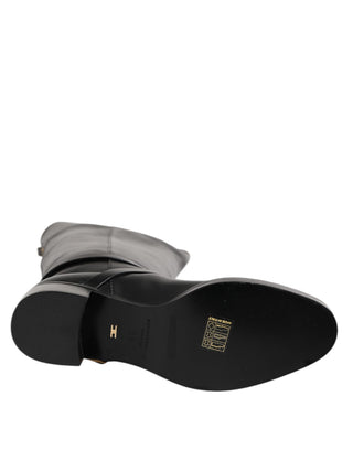 Schwarze hohe Stiefel aus Leder mit Schnallen