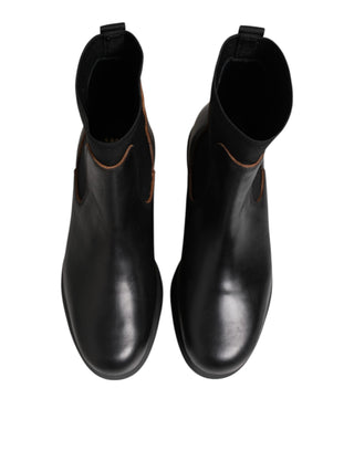 Black Chelsea Leather Pull On Women Ankle Boots Shoes