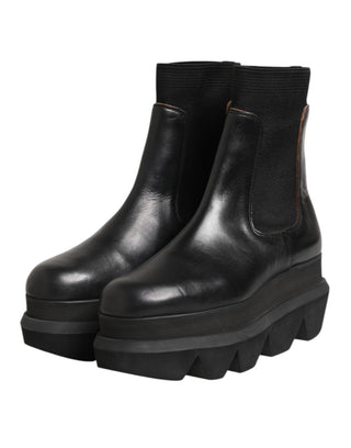 Black Chelsea Leather Pull On Women Ankle Boots Shoes