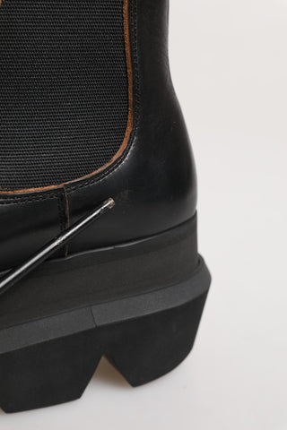 Black Chelsea Leather Pull On Women Ankle Boots Shoes