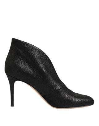 Zapatos de salón metálicos negros con tacones de aguja