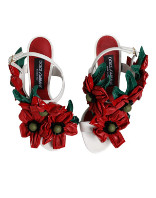 Weiße Leder-Sandalen mit floralen Details