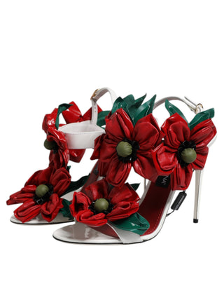 Weiße Leder-Sandalen mit floralen Details