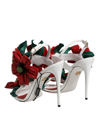 Weiße Leder-Sandalen mit floralen Details